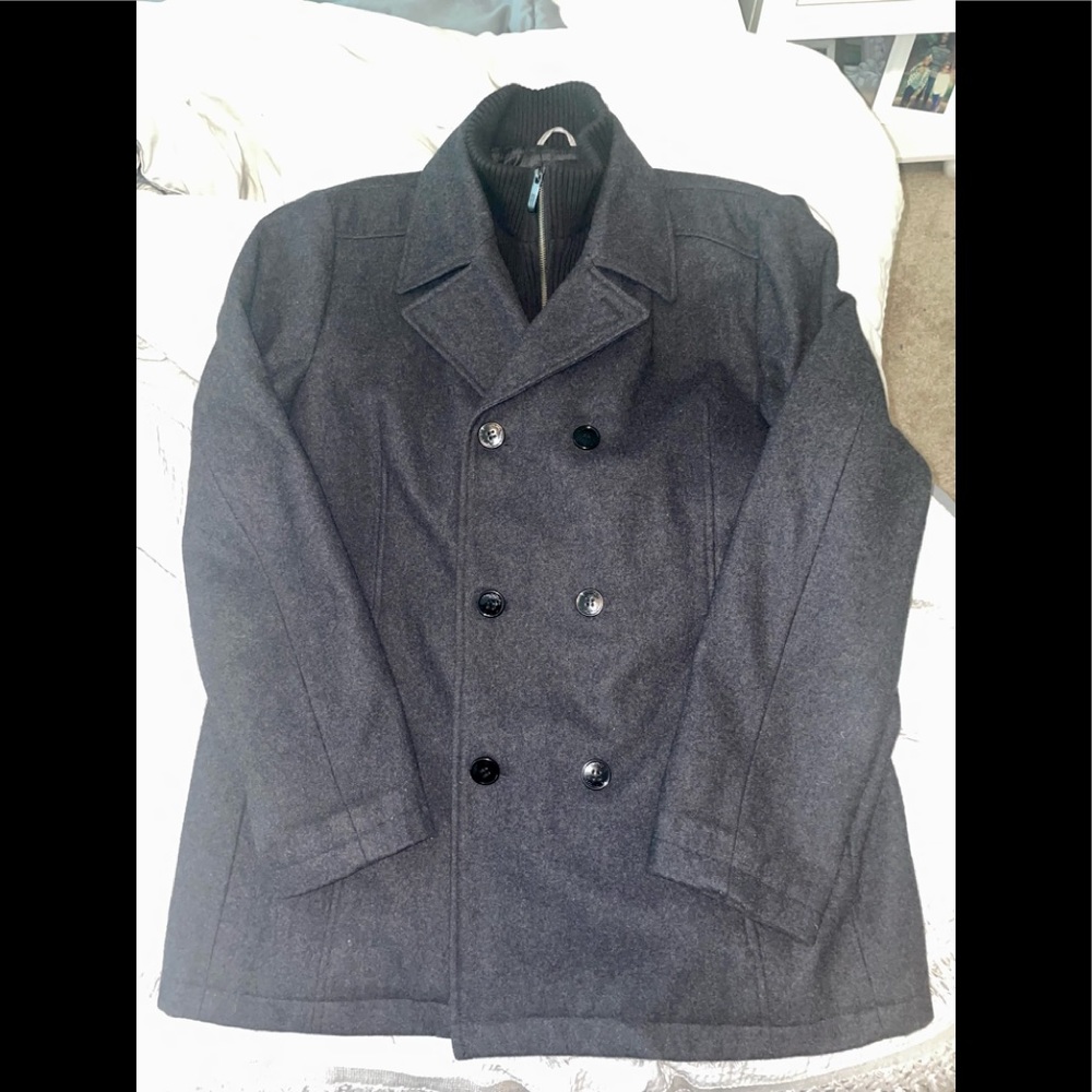 Kenneth’s Cole Reaction Wool Peacoat with Sweater Neck Lining.